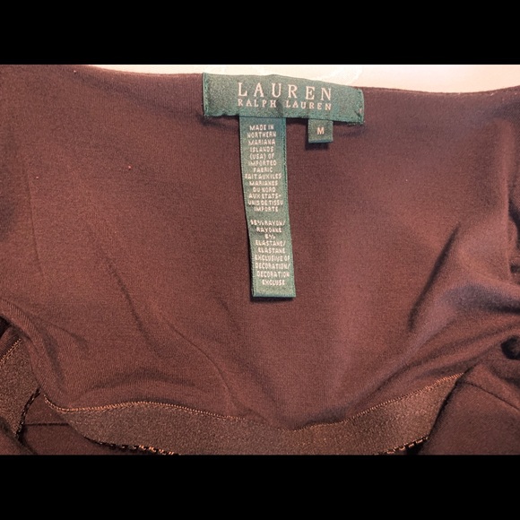 Lauren Raplh Lauren brown Rayon blouse top W Brown Sheer Flare Cap Sleeves US M - Picture 6 of 6